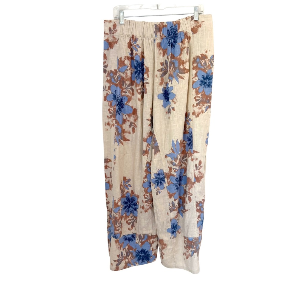 Free People Day's End Linen Floral Pull On Wide Leg Pants Size Large - Picture 4 of 7